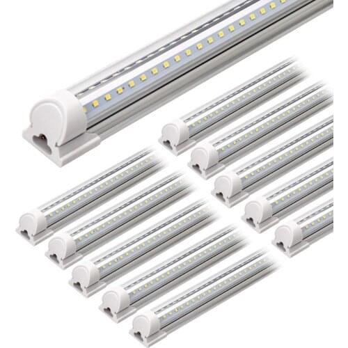 Clear Cover, Hight Output, Linkable Shop Lights, T8 LED Tube Lights, LED Shop Lights for Garage 8 Foot with Plug (Pack of 10)