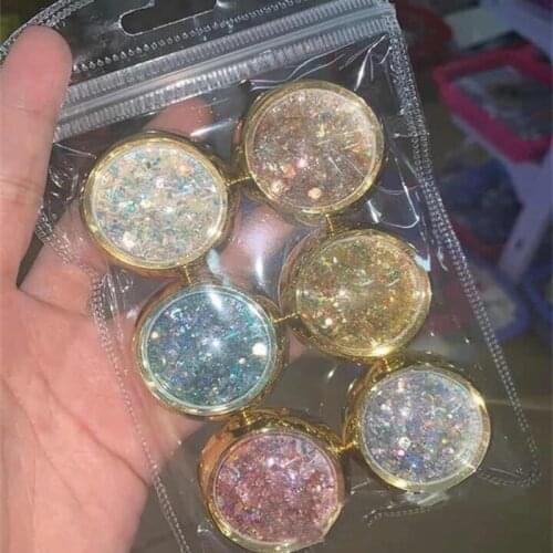 1 Set 6 Box Holographic Nail Glitter Set Gold Bottle DIY Flake Nail Art Dust Hexagon Glitter Powder Mermaid Sequins For Nail