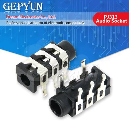 10Pcs PJ313 3.5mm The 3 Section Of the 5 pin Stereo Headphone Audio Jack Earphone Socket Audio Socket DIP MP3 Accessories