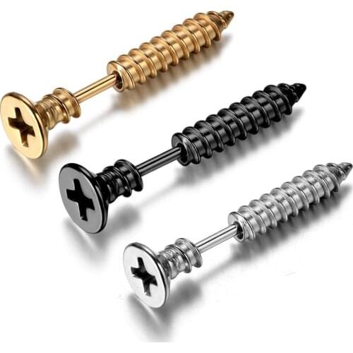 BONISKISS 1Pair Unisex Women Men Earrings Stainless Steel Piercing Nail Screw Stud Earrings Anti Allergic Earrings Drosphipping