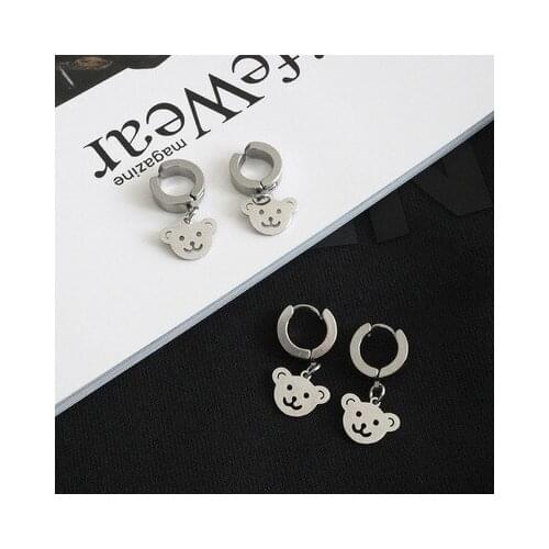 YSMLK Cute little bear earrings earrings girls simple hip-hop ins net red ear buckle no ear hole ear clip titanium steel