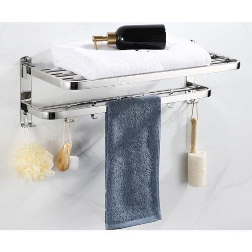 Towel Rack Foldable Stainless Steel Polishing Organizer Towel Holder Wall Mounted Shelf washroom rack For bathroom accessories