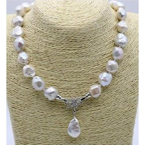 Stunning13-14 mm nature white baroque pearl necklace 18 inch