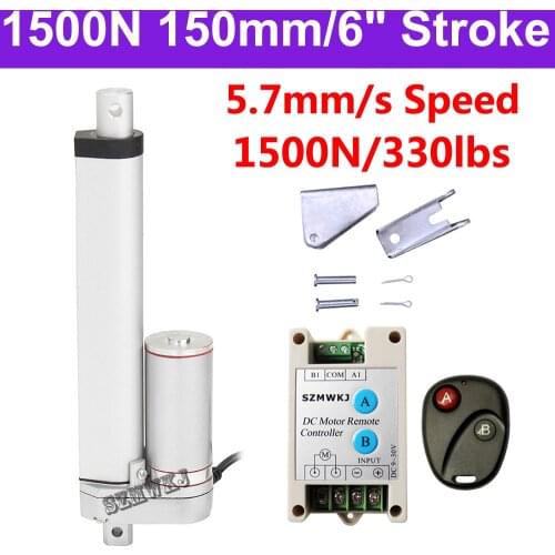 Heavy Duty 1500N DC 12V 150mm 6" Stroke Linear Actuator 5.7mm/s Spd Door Opener Motor Controller Brackets Bed Lift Table Tools