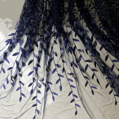 1M / Lot Sequin Tree Leaves Embroidered Cloth Clothing Dress Dress Mesh Gauze Fabric