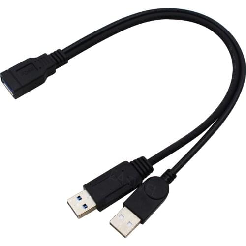 USB 3.0 Female To Dual USB Male 2.0 Y Extension Splitter Extra Power Data Cable