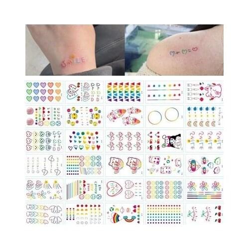 30Pcs HyunA Ins Series Colorful Rainbow Expression Tattoo Sticker Face Hand Lovely Body Art Fake Tatoo Temporary Waterproof Taty