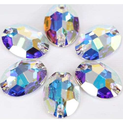 High quality all size Sew On AB Crystal Oval Sew On Stones Flatback Sewing Glass Crystal rhinestone jewelry Beads for clothing
