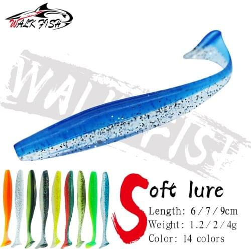 WALK FISH 50PCS EZ shinner Fishing Lures 60mm 70mm 90mm Wobblers Carp Fishing Soft Lures Silicone Artificial Double Color Baits