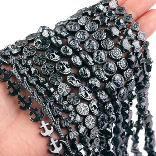 Natural Stone Black Gallstone Beads Womens Necklace Bracelet Handmade Hematite Beads Wholesale Bulk Fashion Jewelry Accessories