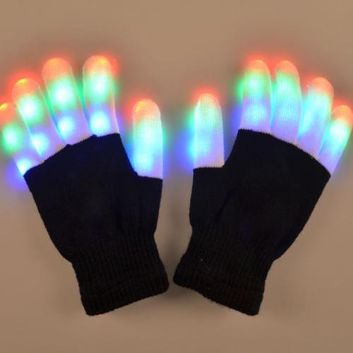 1Pcs Handsome Cool LED Rave Flashing Glove Glow 7 Mode Light Up Finger Tip Lighting Pair Black Night Light