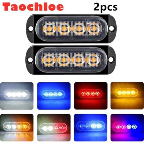2pcs 10-30v 4LED truck Stroboscopes Police Flasher lamp Motorcycle Strobe Light Led Flashlight Car Flashing Light Red Blue Amber