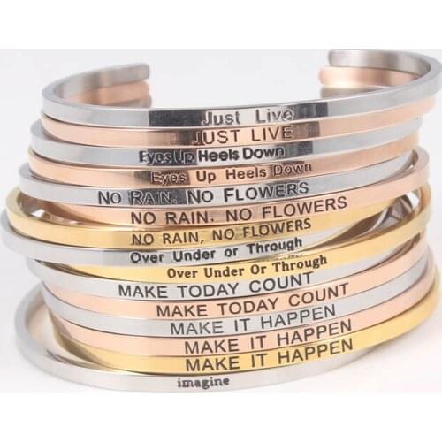 2020 Inspirational Quote Fashion Jewelry 15pcs Mixed 3.2mm Handmade Cuff Mantra Bracelet Stainless Steel Engraved Bangles