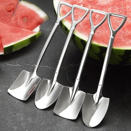 4/1PCS 410 stainless steel coffee spoon Retro shovel dessert spoon watermelon ice cream spoon Creative tableware Gifts