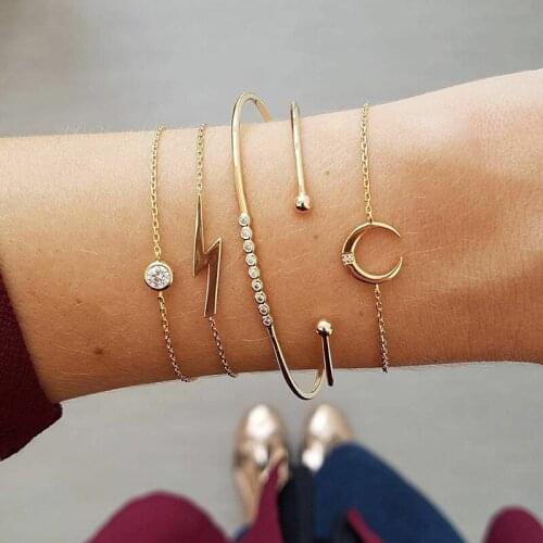 5 Pcs/Set Simple Gold Chain Womens Bracelets Thunder and Lightning Moon Charm Bracelets Bangles for Women Jewelry Accessories