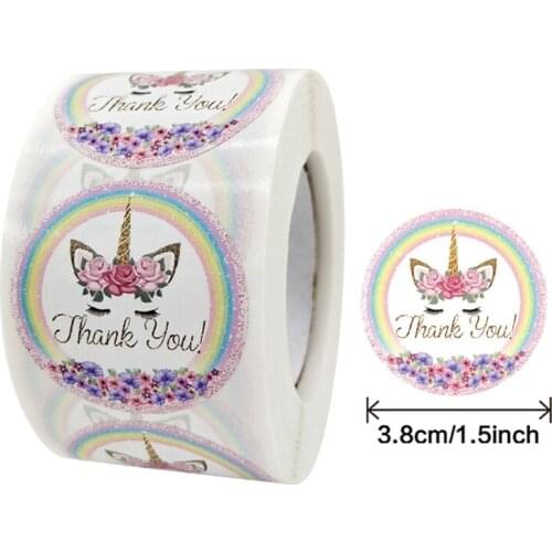 500Pcs/Roll Thank You Sticker Seal Labels Rainbow Rose Flower Thank You Business Sticker Christmas Gift Package Stickers Decor