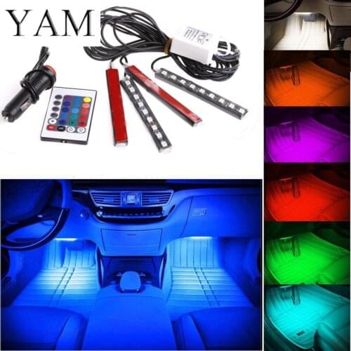 DC12V Car RGB LED DRL Strip Light Car Wireless Auto Remote Control Decorative Flexible LED Strip Interior Atmosphere Lamp Kit