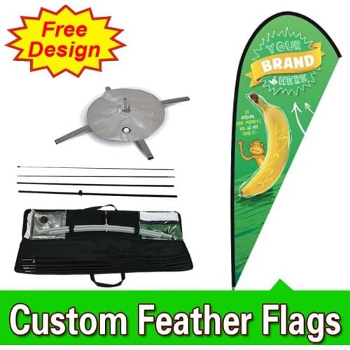 Free Design Free Shipping Double Sided Cross Base Teardrop Flag Signs Advertising Promotional Feather Banners Marketing Flags