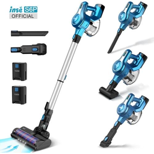 Cordless Vacuum Cleaner with 2 Batteries Rechargeable Stick Vacuum Powerful Suction Handheld Car Bed Vacuum INSE S6P