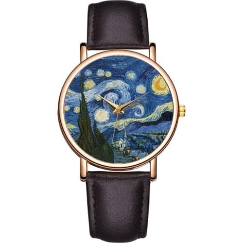 2021 Women Watches Fashion Van Goghs Starry Sky Quartz Leather Watch Women Men Wrist watches Lady Gift Woman Clock Reloj Mujer