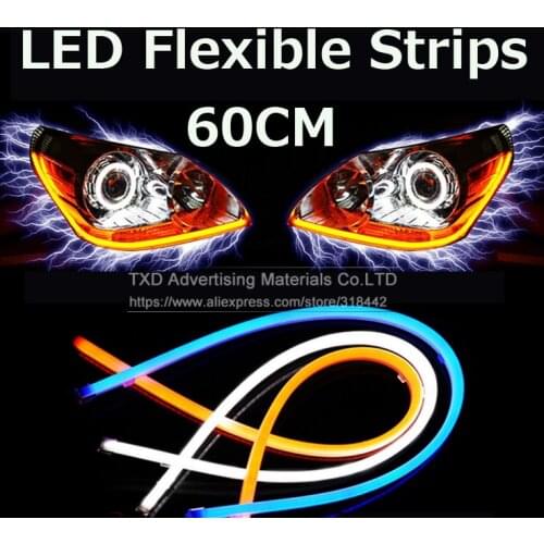 2PCS 60cm Car Styling Daytime Running Light Angel Eye Flexible LED Strip Car Fog With Changeable Turn Signal Light Parking lamp
