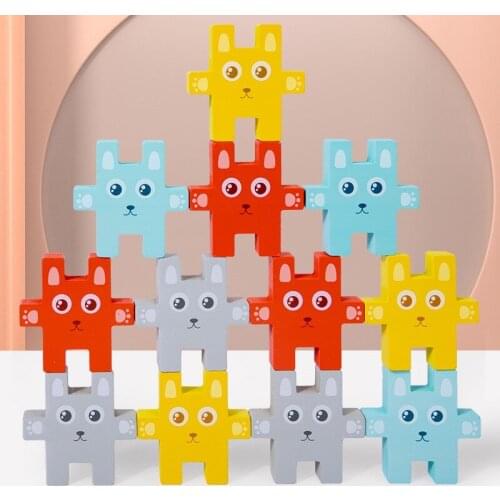 Bunny stacked blocks balance game Wooden Block Building