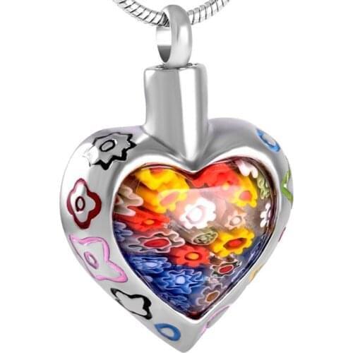 IJD8367 Keepsake urn for Ash Holder pendant 316L stainless steel Murano glass Heart keepsake memorial pendant cremation jewelry