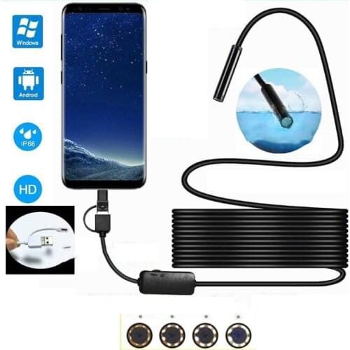 3-in-1 Camera Endoscope HD 1200P IP68 2/5/10M Hard Cable Endoscope Pipe Inspection Camera for Android Car Endoscope