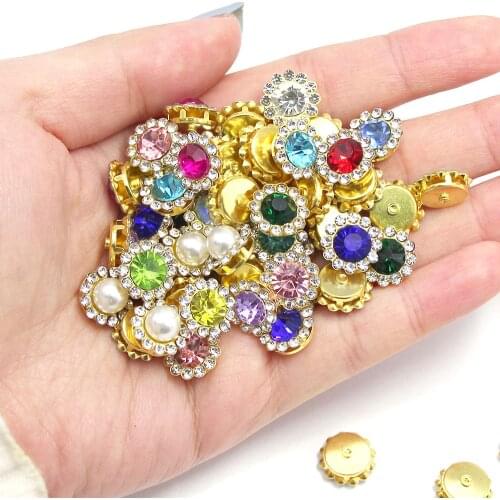 Mix Color Cup Rhinestones Round Flower Strass Sew On Rhinestones Buttons For Clothes Flatback Crystals DIY Bows 20/100Pcs
