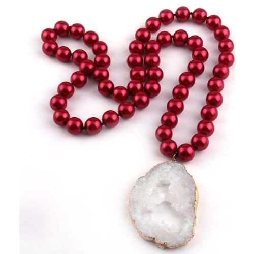 Fashion 90cm Big Red Glass Long Knotted Big White Duzy Pendant Necklaces For Women