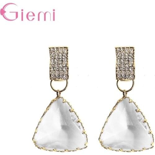 Fashion Geometric Triangle Crystal Transparent Pendant Earrings Jewelry Korea Trendy Luxury Earrings For Women