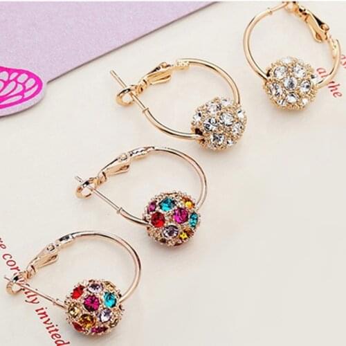 Fashion Crystal Ball Gold/Silver Color Earrings High Quality Transfer Bead Circle Earrings For Woman Party Wedding Jewelry Gift