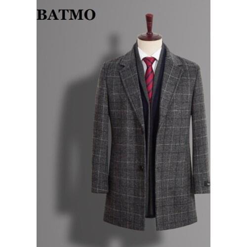 BATMO 2021 new arrival autumn&winter wool trench coat men,male plaid wool coat,jackets ,plus-size XL-9XL 908