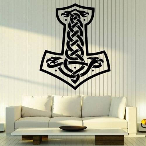 Wall Decal Mjolnir Scandinavian Thor Hammer Vikings Bedroom Living Room Interior Decor Vinyl Window Stickers Art Mural 1469