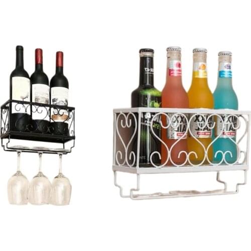 Wall Mounted Wine Rack Bottle Glass Holder with Goblets Stemware Hanger Wine Display Storage Organizer Holder
