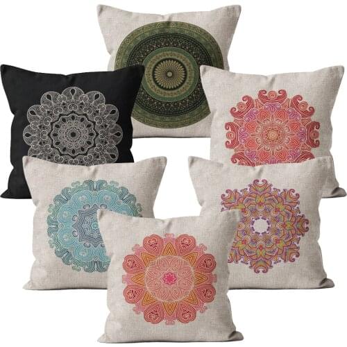 Mandala Pattern Blue Linen Throw Pillow 45x45 40*40 Cushion Cover Car Decor Home Decoration Sofa Decorative Pillowcase