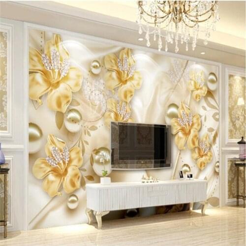 Beibehang Wallpaper custom mural living room bedroom golden jewelry flowers 3D beautiful TV background wall Papel de parede