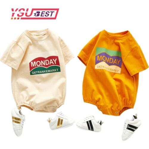 0-3Y Baby Girls Bodysuit Summer Infant Solid Short Sleeve Bodysuits Cute Letter Print Jumpsuit Kids Pure Cotton Casual Clothing