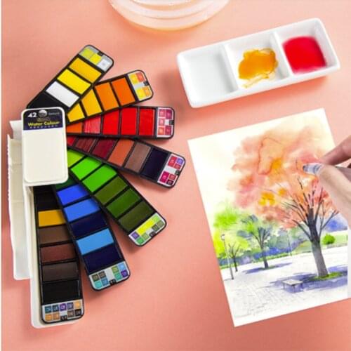18/25/33/42 Solid Watercolor Paint Set With Water Brush Pen Foldable Travel Water Color Pigment For Draw Dropshipping
