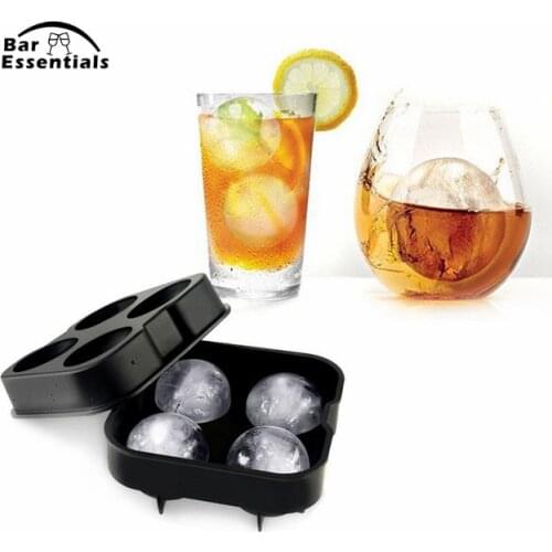 Whiskey Cocktail Ice Cube Tray 4 Large Mold Silicone Ice Ball Maker Large Ice Cube Molds Maker