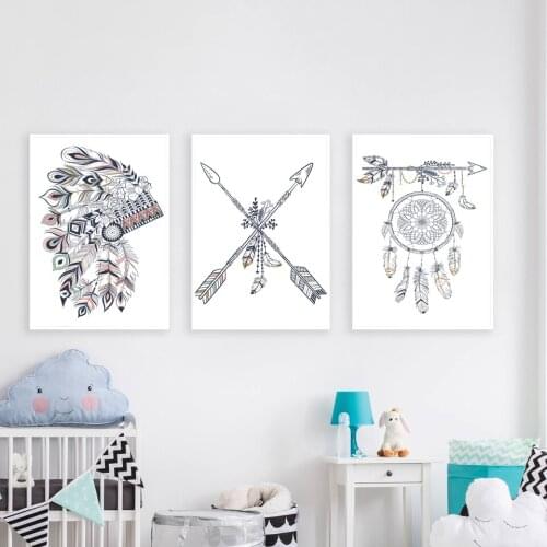 BoHo Headdress Posters and Prints Arrow Catcher Canvas Painting Ethnic Style Wall Pictures For Living Room Wall Art Home Decor