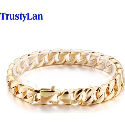 TrustyLan Gold Color Bracelet Men Fashion Biker Chain Link Jewelry Wristband Mens Steel Bracelets Bangles 2018 Dropshipping Gift