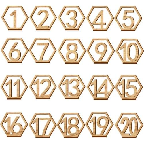 SHGO HOT-1-20 Numbers Wood Signs Wedding Hexagon Table Number Wooden Table Numbers Rustic Wedding Engagement Seat Numbers Sign