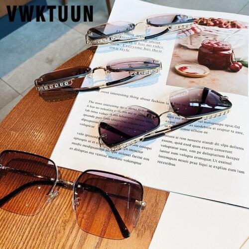 VWKTUUN Sunglasses Women Semi-Rimless Shades UV400 Glasses Driver Eyewear Sunglasses For Women Crystal Frame Luxury Sun glasses