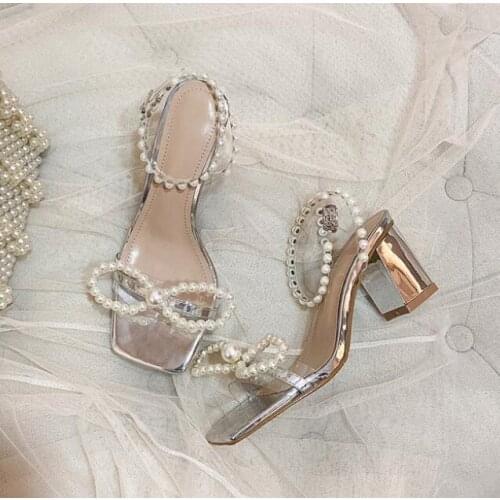 Summer new fairy style high-heeled shoes with pearl bow transparent sandals women sandals shoes sexy fashion heels pumps shoes