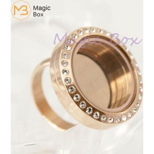 Waterproof Stainless steel Floating locket ring with 20mm Crystal rose gold twist open locket for women no charms