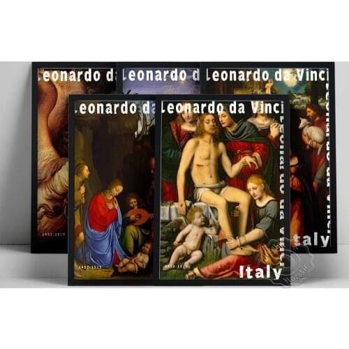 Leonardo Da Vinci Museum Exhibition Print, Da Vinci Baptism Of Jesus Oil Painting, Figure Portrait Wall Picture, Vintage Poster