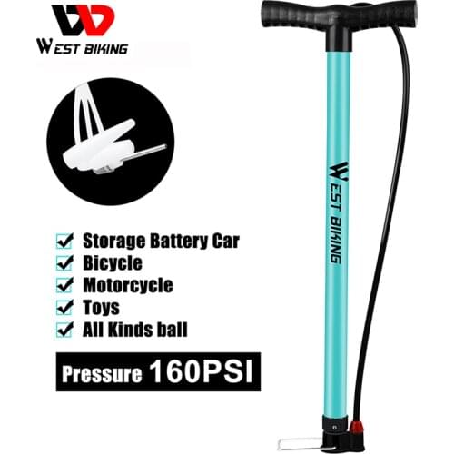 WEST BIKING 160Psi Bicycle Pump Built-in High Pressure Hose Tire Inflator Presta Schrader Valve Steel Body Bike Foot Pump