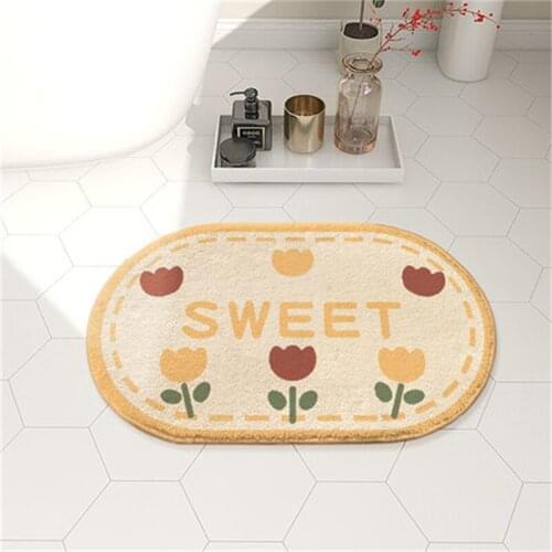 Japanese Floret Bath Mat Oval Fluffy Floral Fruit Carpet Tub Side Rug Bathoom Floor Anti Slip Pad Bathmat Doormat Home Decor