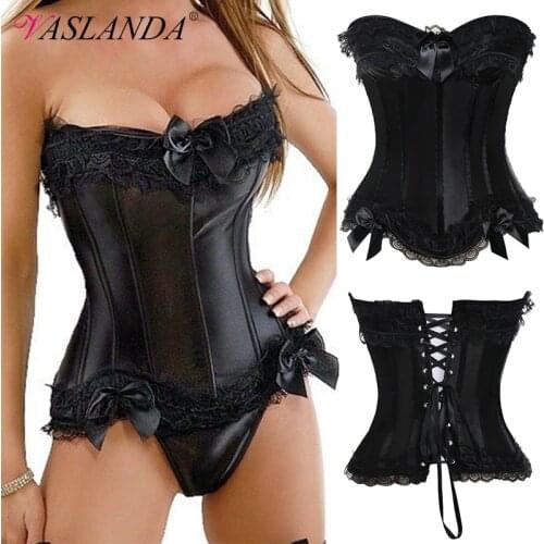 Womens Corset Plus Size Lace Up Boned Overbust Bustier Top Sexy Lingerie Sets Waist Cincher Basque Corselet Halloween Costume